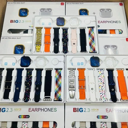 Ultra Max suit Smart Watch 10 in 1 box 2.3inch large screen with 7 strips